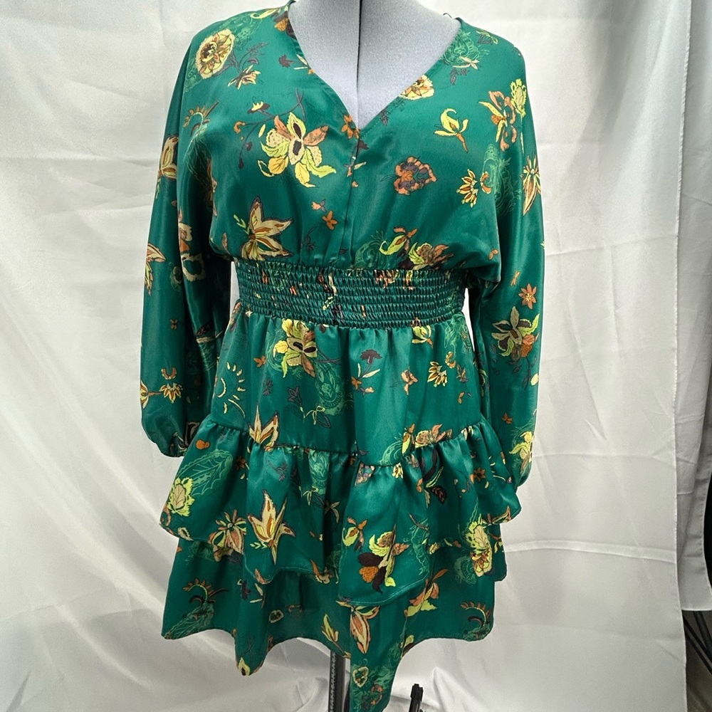 Zara Green Floral Long Sleeve Dress